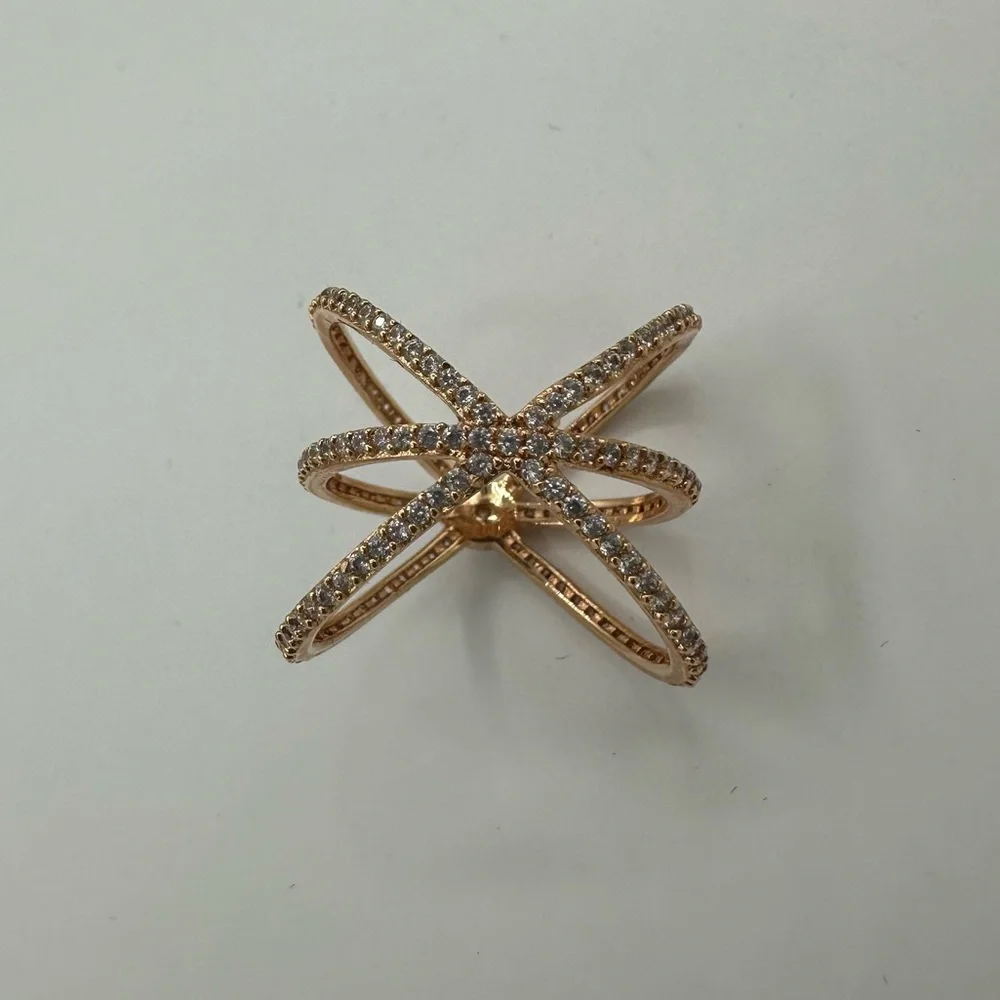 Henri Bendel Luxe Pave Orbital Cuff Ring Rose Gold size 7